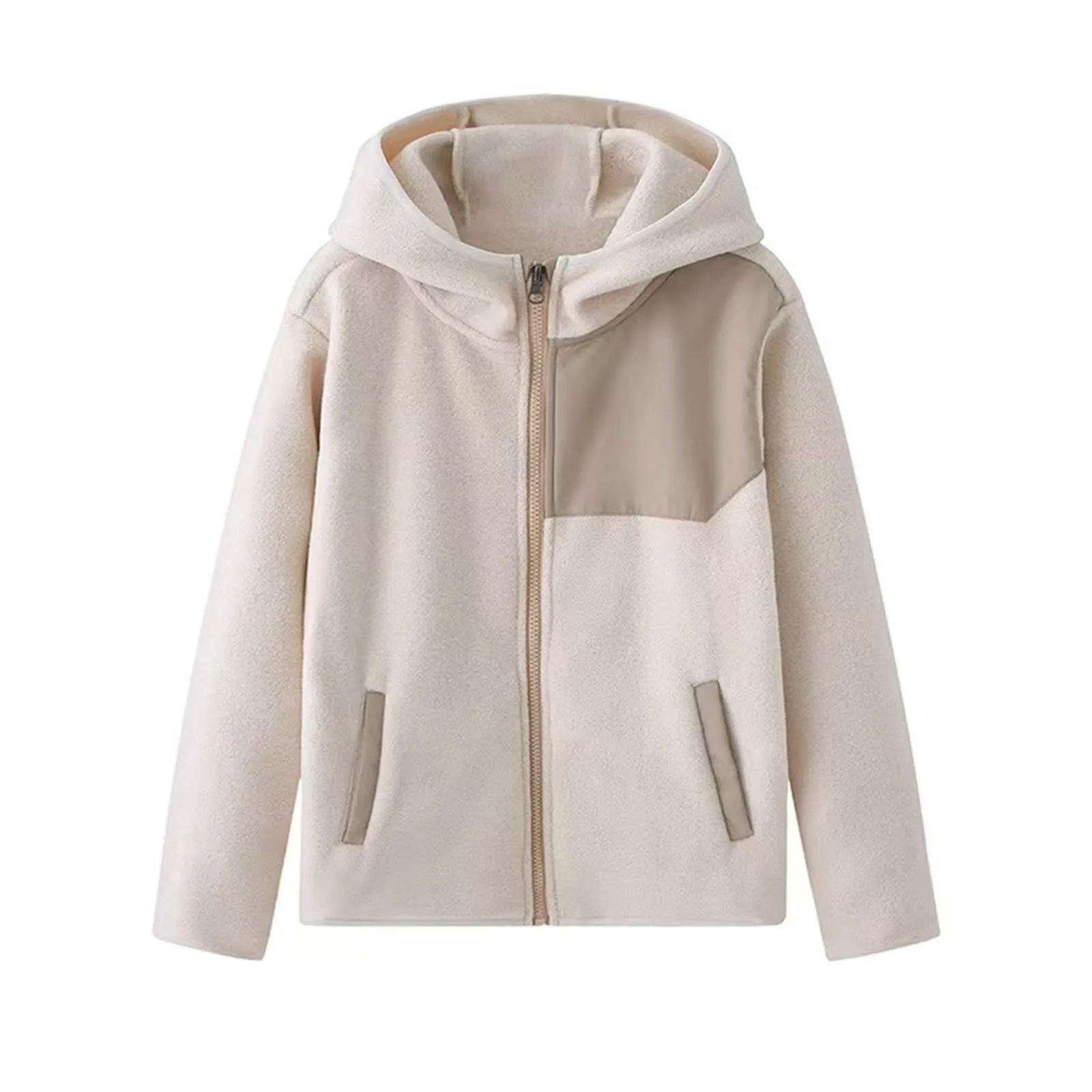 

Kids Girls Warm Fleece Hooded Jacket Color Block Long Sleeve Zipper Coat Outerwear for Mountaineering Climbing Skateboarding