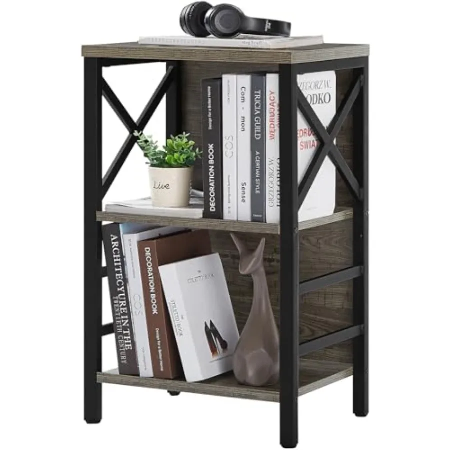

Small Bookcase3 Tier Industrial Bookshelf with Metal Frame and Backboard Low Book Shelf Book case for Small Spaces Living Room