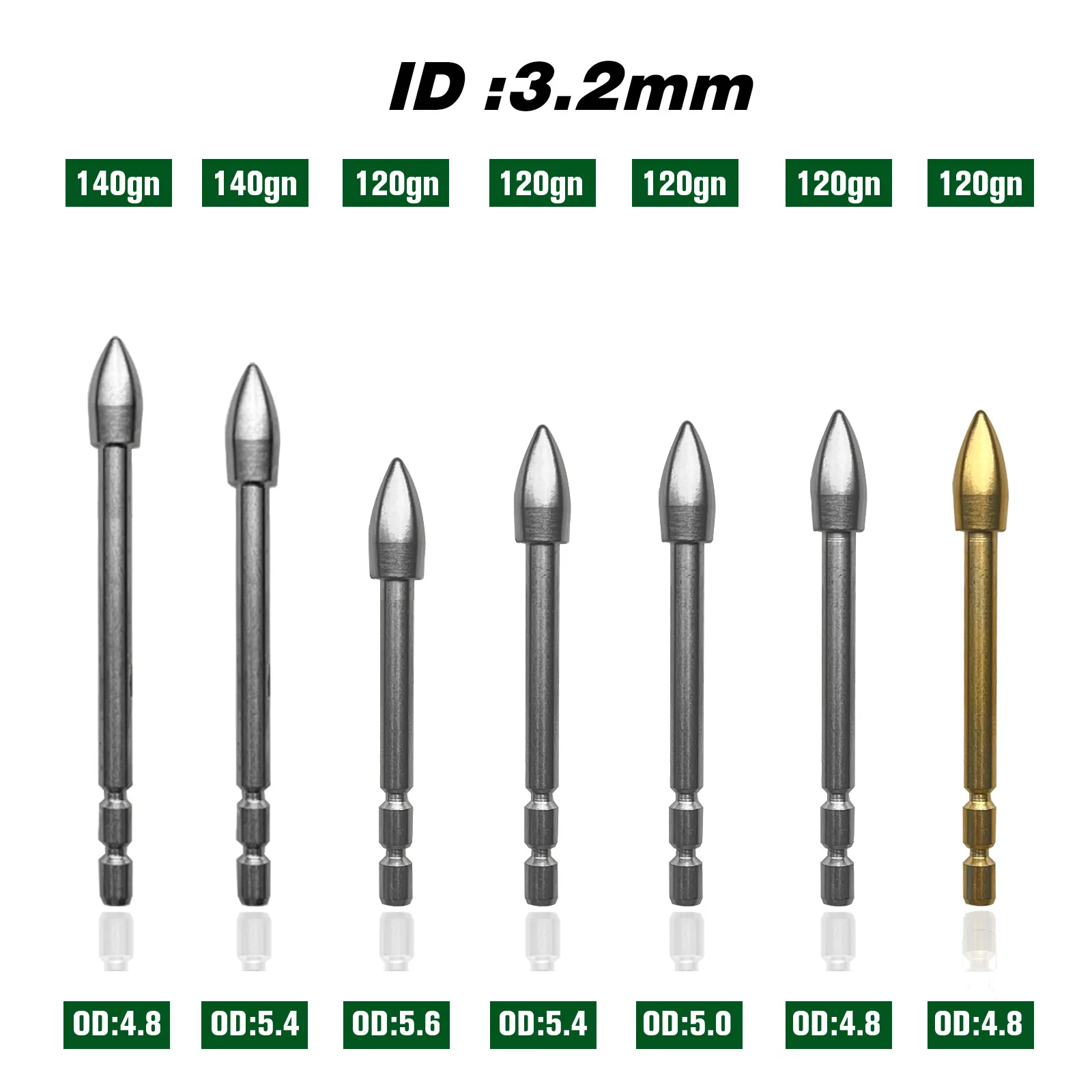 

4pcs Tungsten steel Glue-in Archery Hunting Bullet Arrow Point 120 grains for X10 and other 3.2mm Shaft