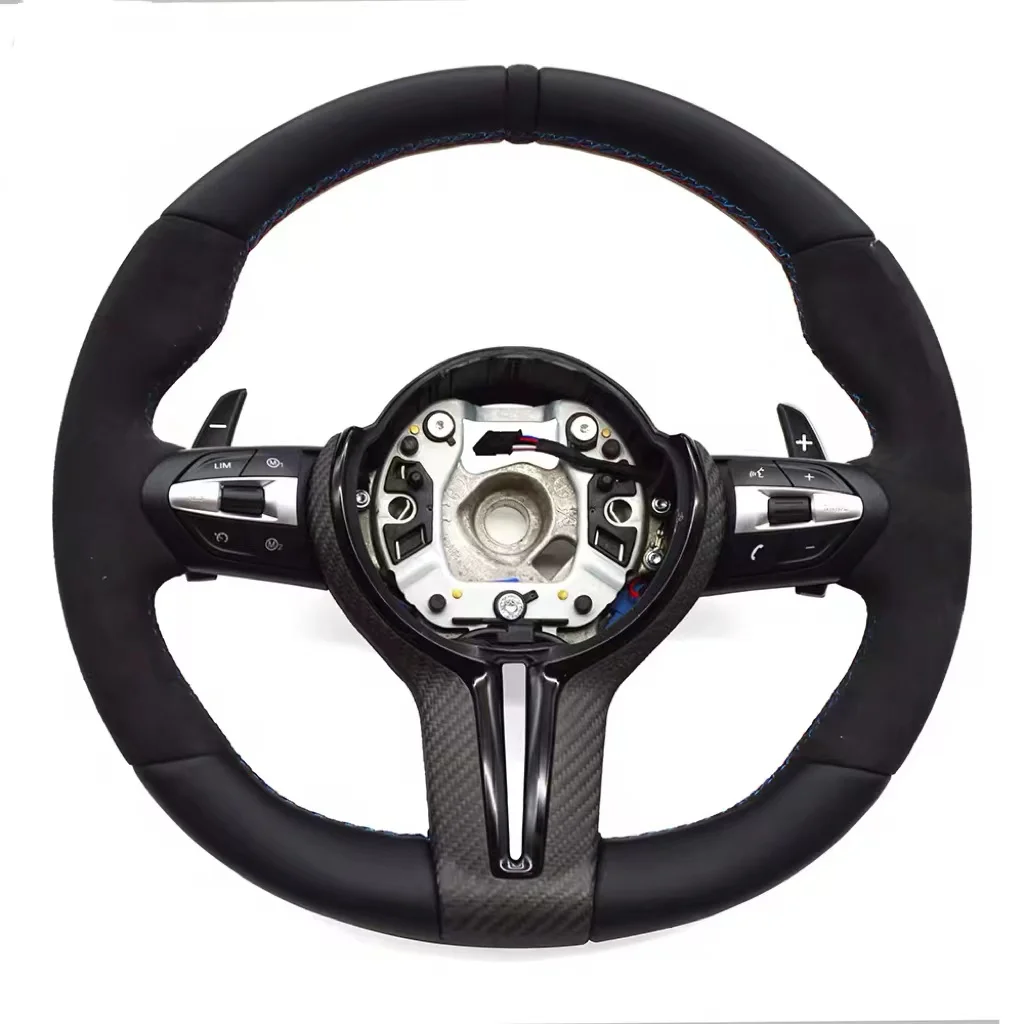 

Наполовину замшевая с черной пушистой обратной этикеткой, сухая углеродная краска, черная рамка для кнопок, рулевое колесо для BMW F30 F10