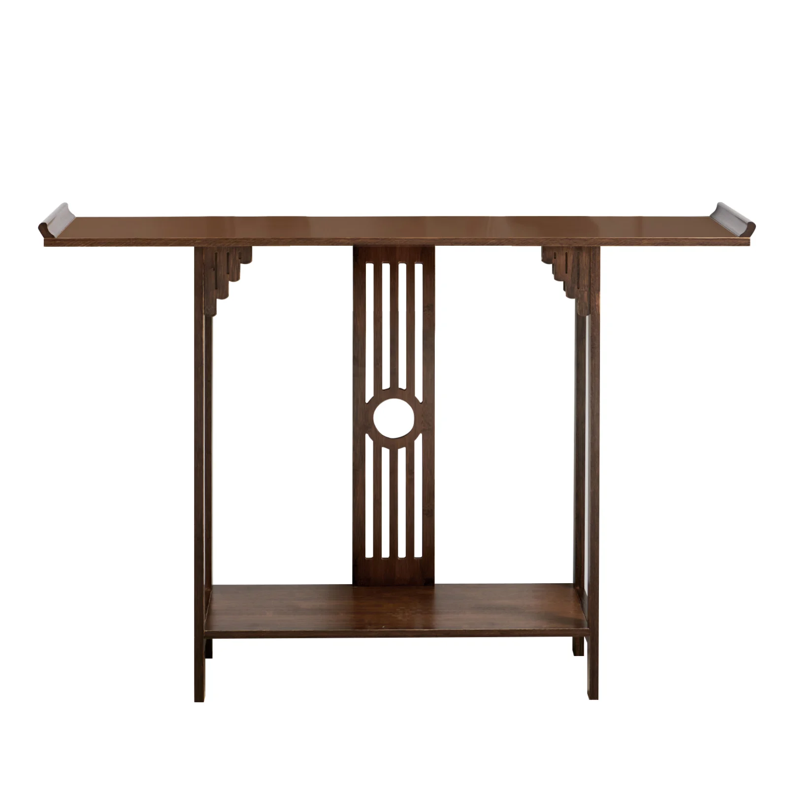 2-Layer Walnut Bamboo Console Sofa Table Vintage Japanese Style Entryway Table Hallway Table Couch Table