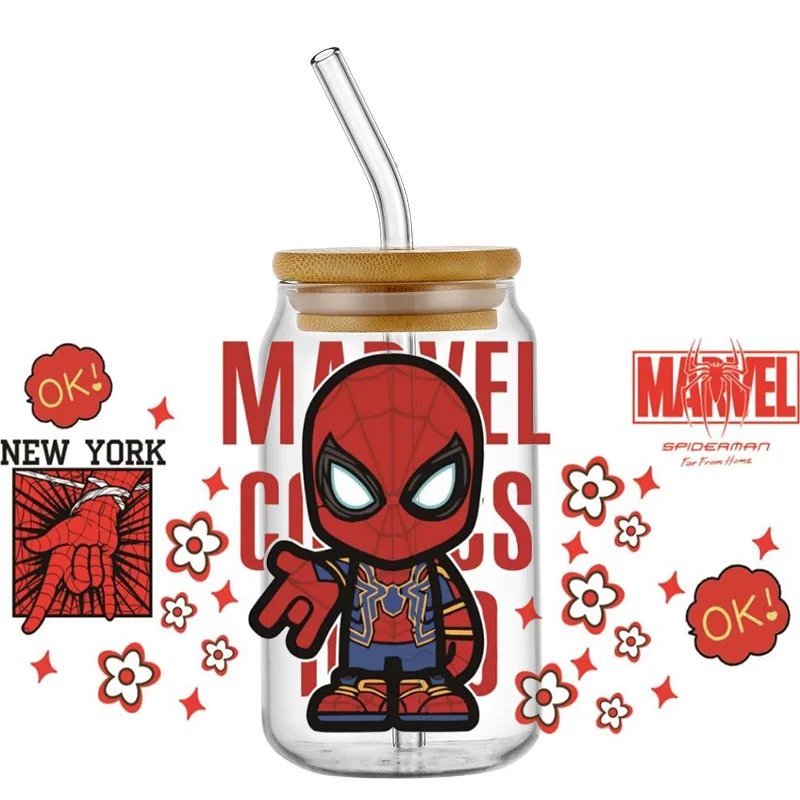 Miniso 3D Cartoon Cute Superhero Waterproof Sticker for 16oz UV DTF Transfers Cup Wrap Mug DIY Decal