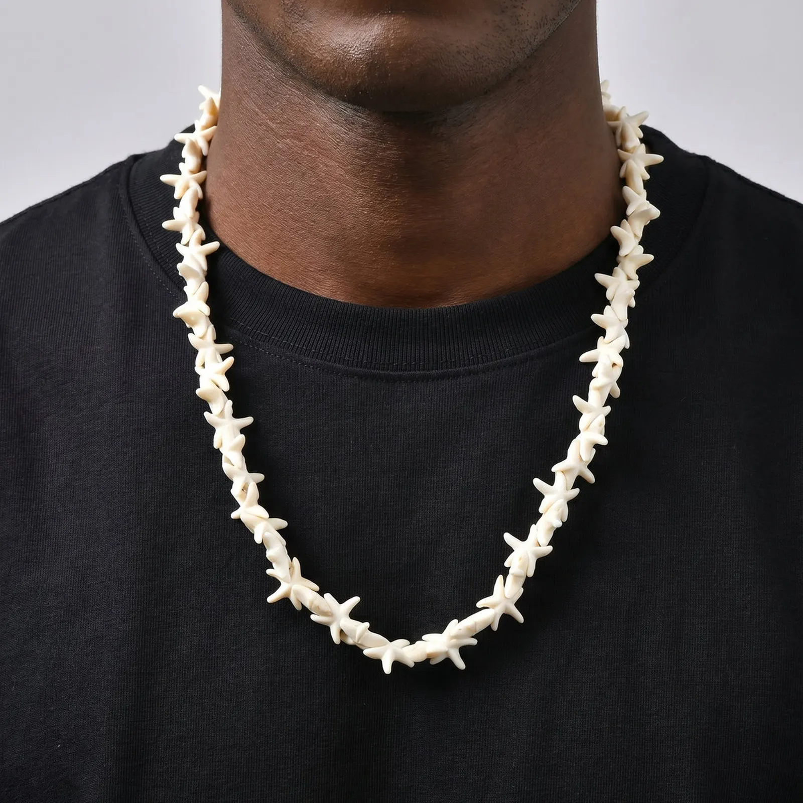 Böhmische Muschel-Seestern-Halskette für Männer, Handgefertigte Seestern-förmige Choker, Sommer-Strand-Party-Schmuck – Detail 2