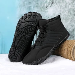 Winter Warm Running Barefoot Shoes Women Men Rubber High Ankle Boots Waterproof Non-Slip Breathable for Outdoor Walking
