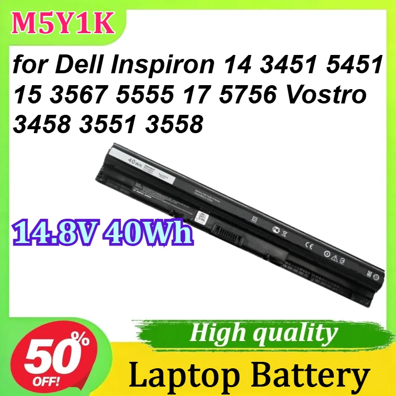 

Сменная батарея для ноутбуков Dell Inspiron 14 3451 5451, 15 3567 5555, 17 5756, Vostro 3458 3551 3558, M5Y1K 14.8V 40Wh
