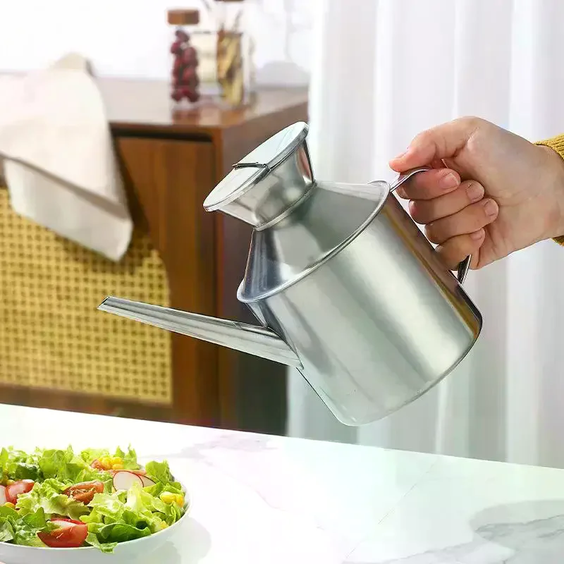 Oil Dispenser Bottle Stainless Steel Leak-Proof Kitchen Sauce Vinegar Olive Seasoning Storage No Drip Fresh Keep
