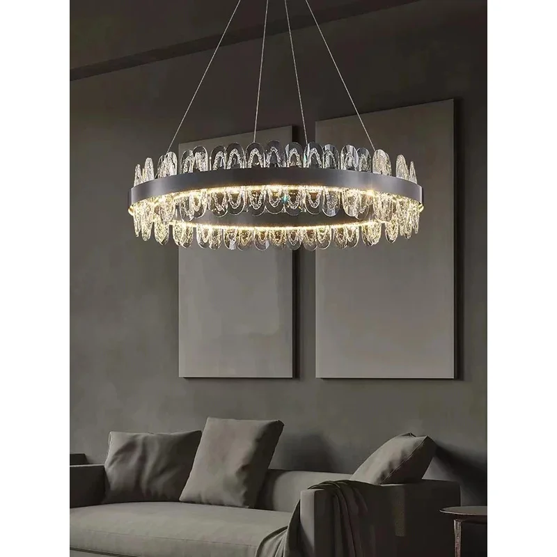 الثريا ما بعد الحداثة مصابيح LED مستديرة فاخرة الذهب/الأسود بريق كريستال جو مصباح السقف تركيبات إضاءة المنزل لغرفة المعيشة