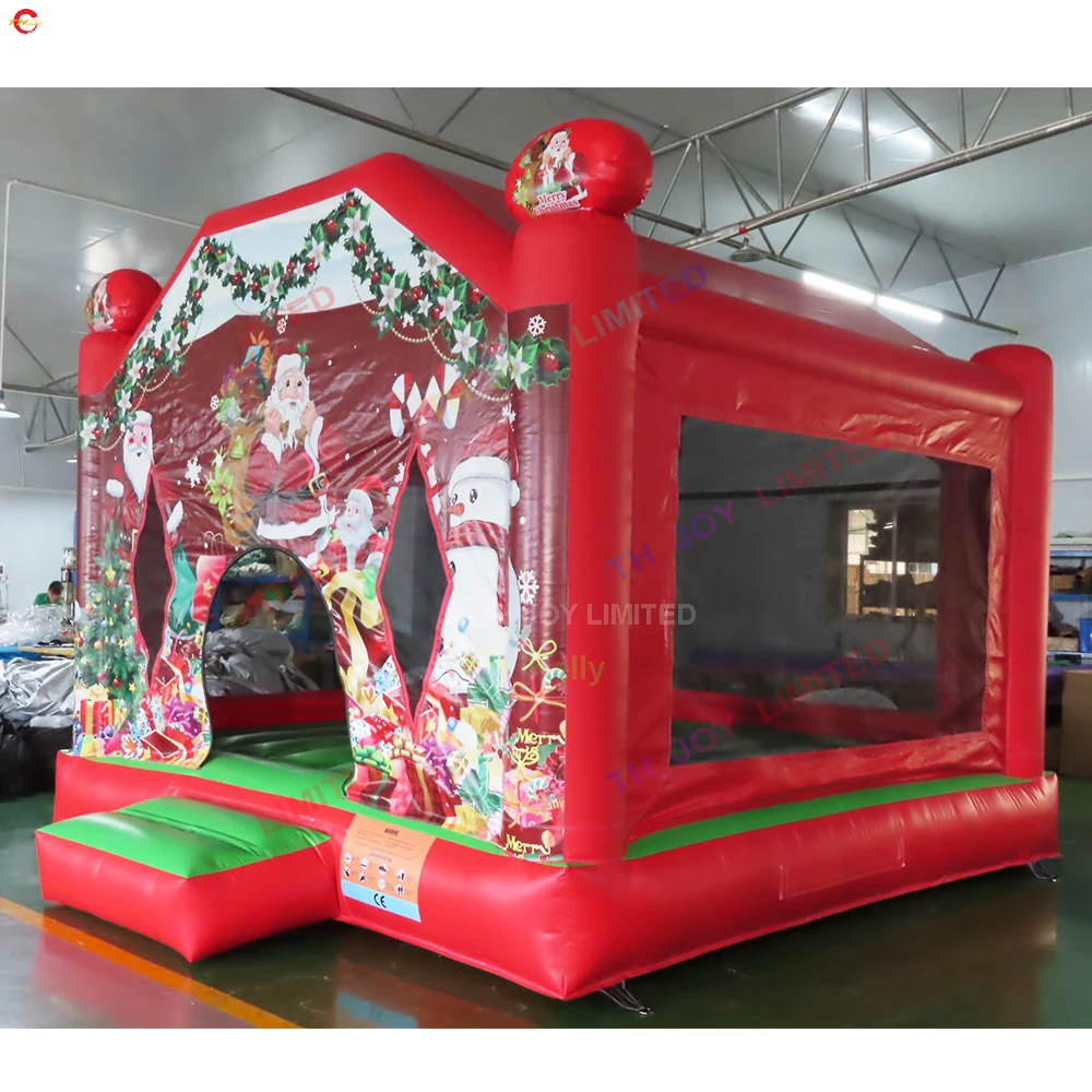 Envío rápido, castillo inflable de Navidad de 4x3m, castillo inflable rojo, casa de rebote para niños, alquiler de fiesta de Navidad con soplador