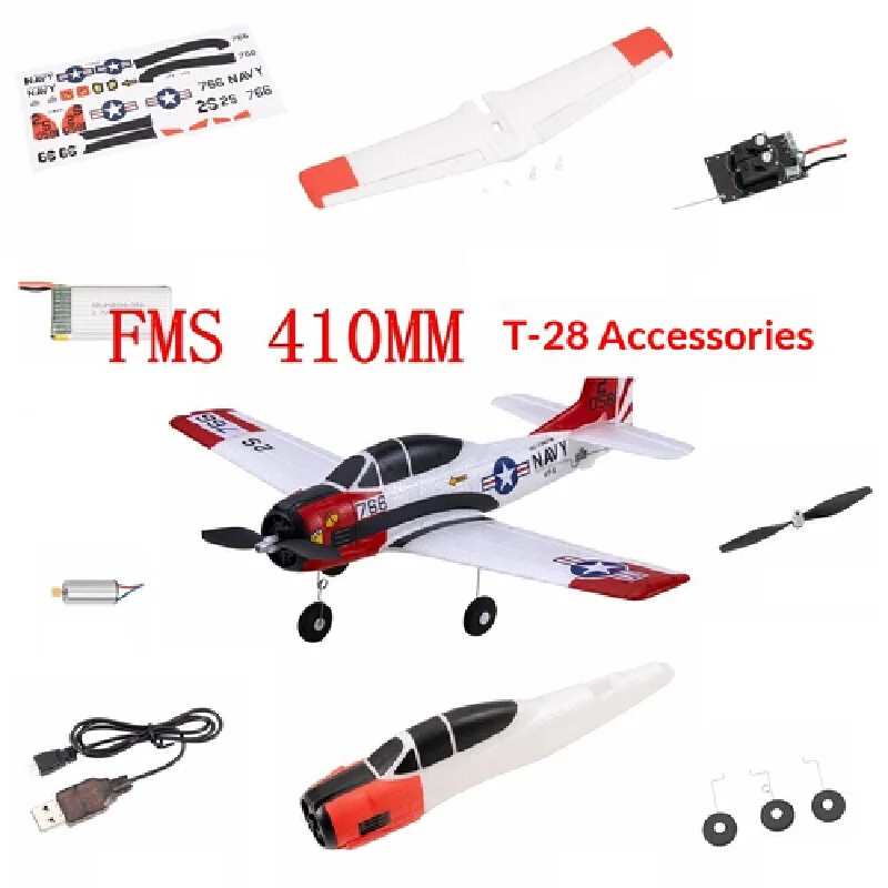 Fms 410mm T-28 Mini Rc Airplane Repair Parts Motor Mount Fuselage Wing Vertical Tail Propeller Battery Esc Decals Landing Gear
