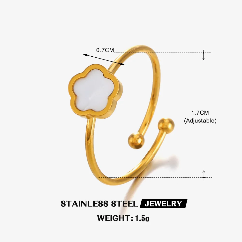 Preserved Flower Inlaid Ring Titanium Steel, Hip Hop Unique Dried Flower Statement Ring for Women, Bold Adjustable Jewelry G