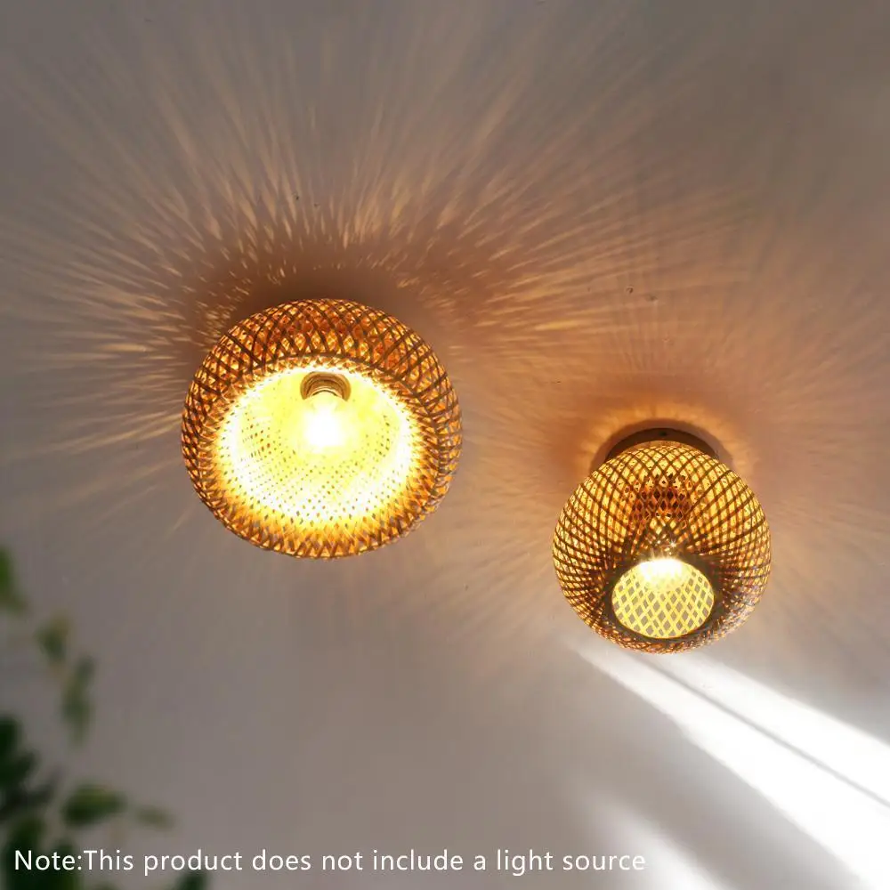 Bamboo Ceiling Lamp Indoor Ceiling Light E27 Home Warm White Chandelier Light Bulb-Free Grass Vine Craf Room Decoration