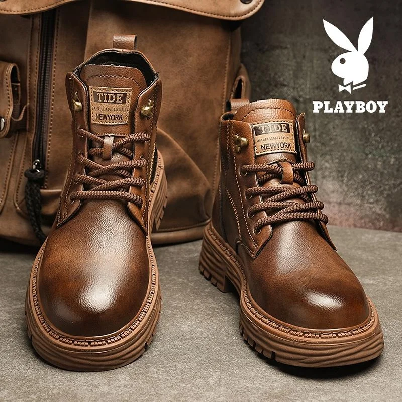 

Men's Boots Retro Work oes Thi Bot Winter Fce Cotton Leather High Top Casual Boots Rubber Sole