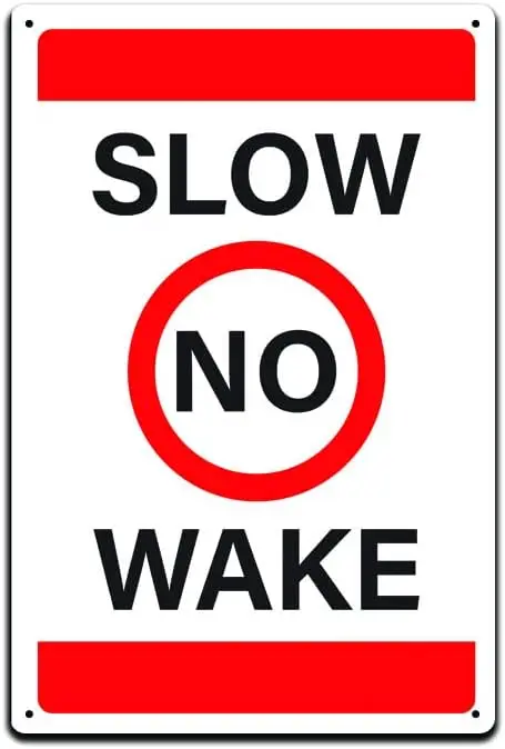 JP's Parcels Tin Signs Boat Dock Ship Lake Ramp Sign - Metal Sign 12 x 8 in. Slow No Wake Zone sign sign sign