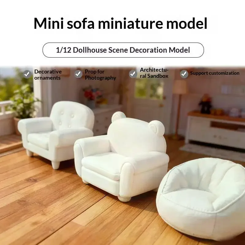 12 Scale Mini White Sofa Adorable Bear Ear Design Soft Smooth Texture For Dollhouse Decor Diorama Photography Props 1