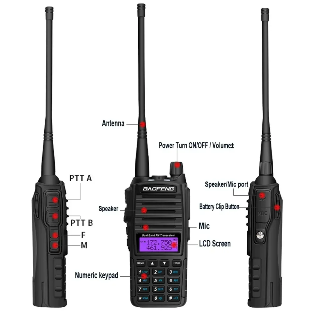 Настоящее портативное FM-радио мощностью 8 Вт, рация Baofeng UV-82, двойной PTT, двустороннее УКВ, УВЧ, любительское радиоприемник UV 82, передатчик UV-5R 9R