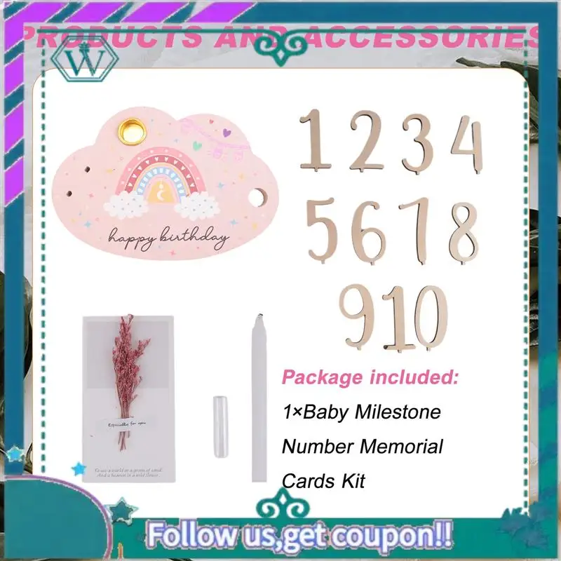 Baby Milestone Number Memorial Cards Kit For Newborn Baby Wooden Engraved Age Photography Accessories Birthing Gift