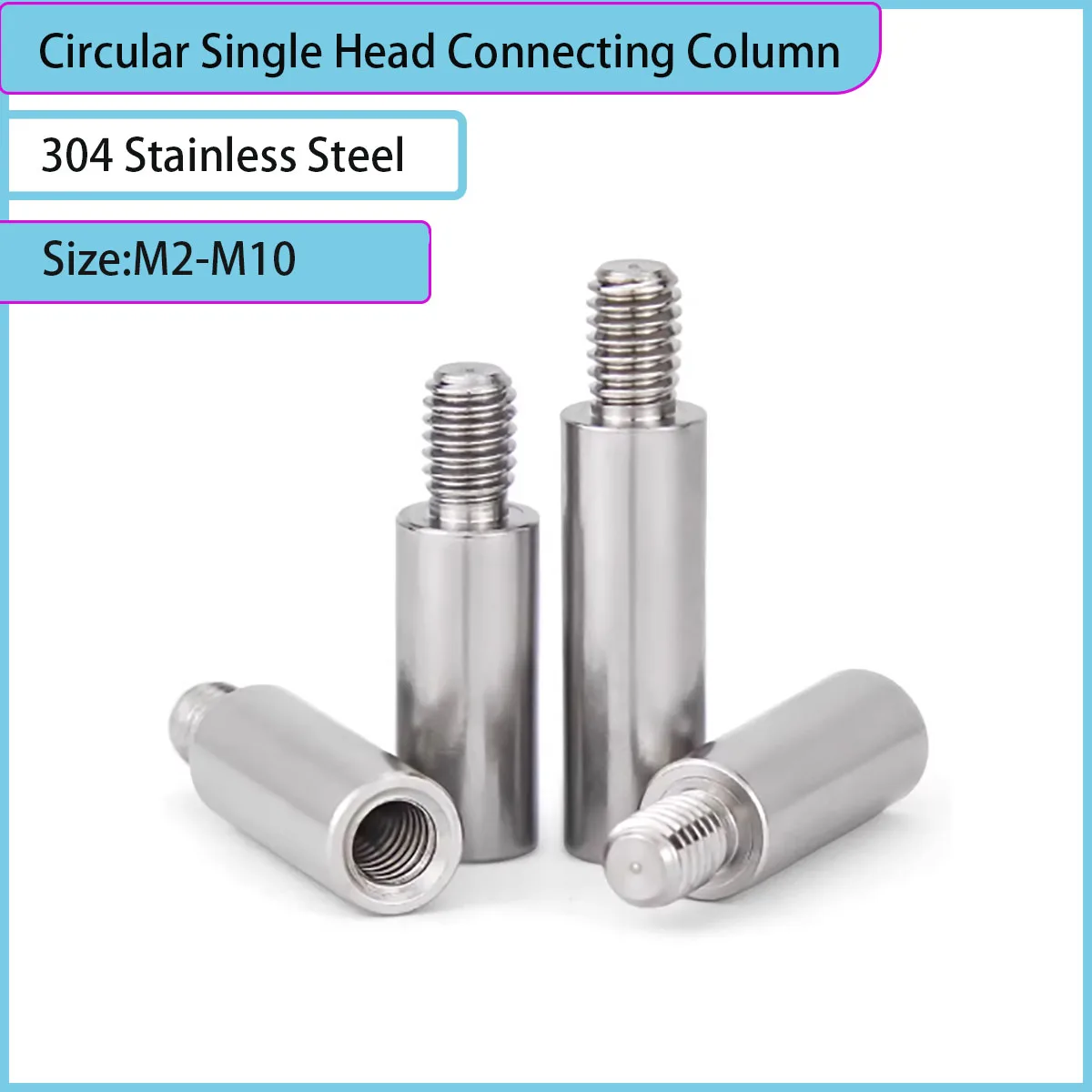 304 Stainless Steel Circular Single Head Connecting Column M2-M10 - Precision Threaded Spacer Fastener for Machinery