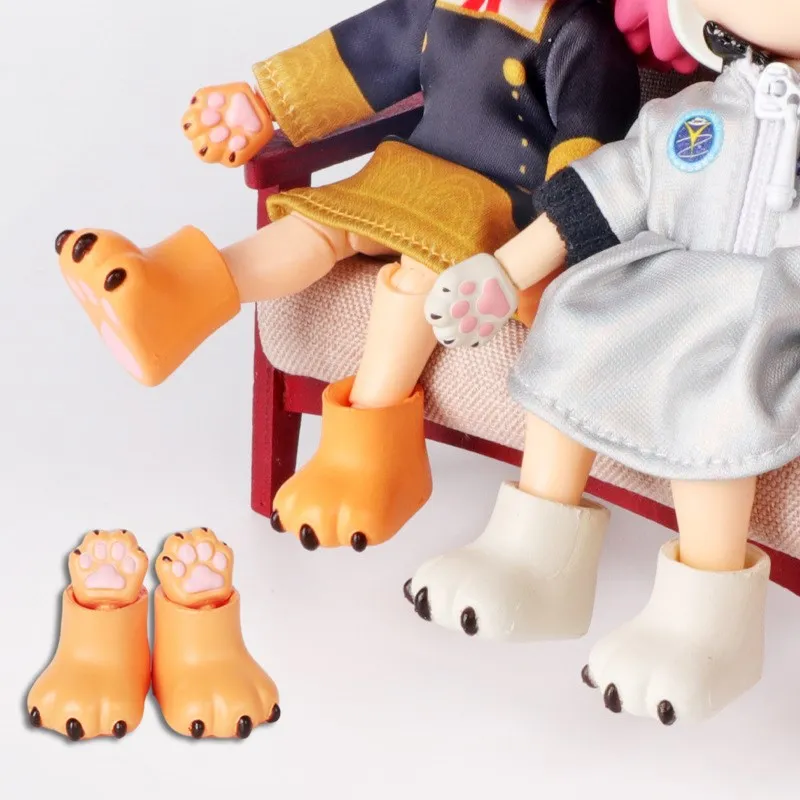 2Pcs 1:12 Cat Claws Replaceable Cute Shoes Doll Shoes Suit For Ob11 1/12 Bjd Detachable Doll Gsc DOD, YMY Doll Accessories