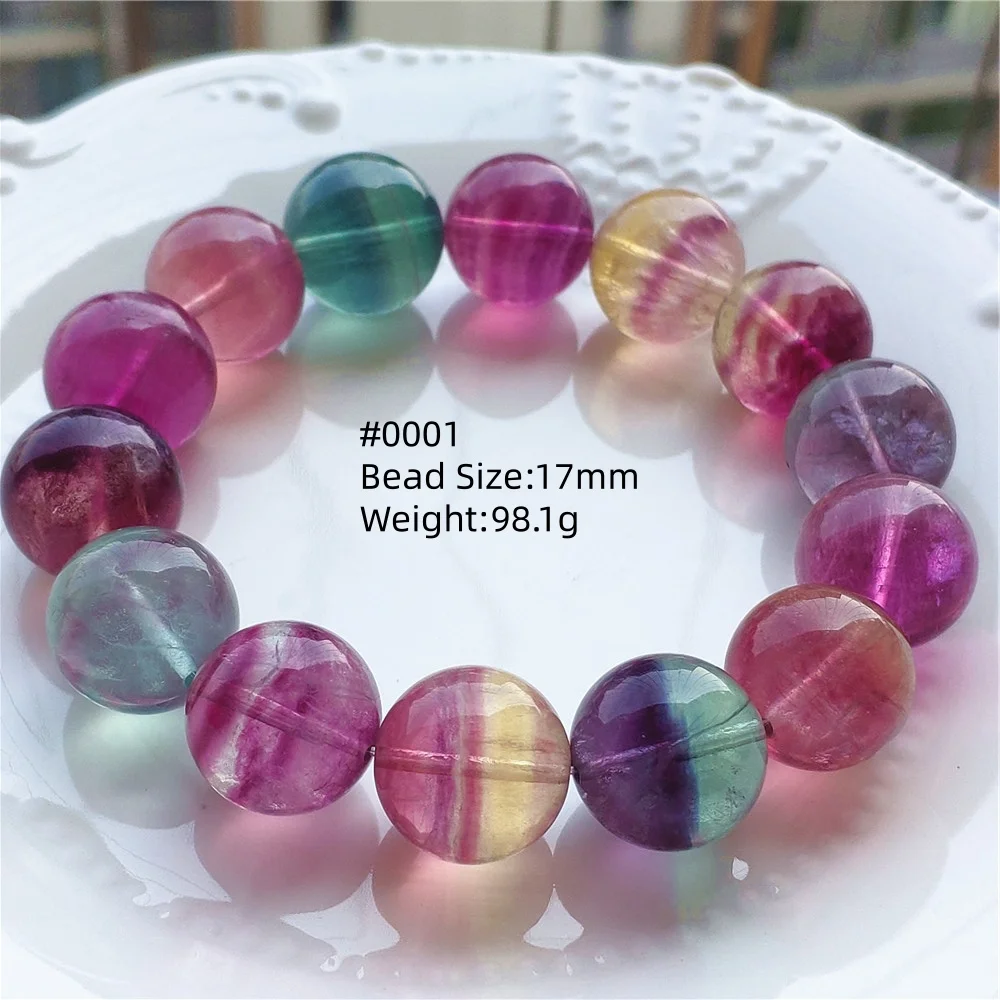 

Natural Colorful Fluorite Quartz Bracelet 17mm 18mm Clear Round Beads Big Size Women Men Purple Red Fluorite Jewelry AAAAA