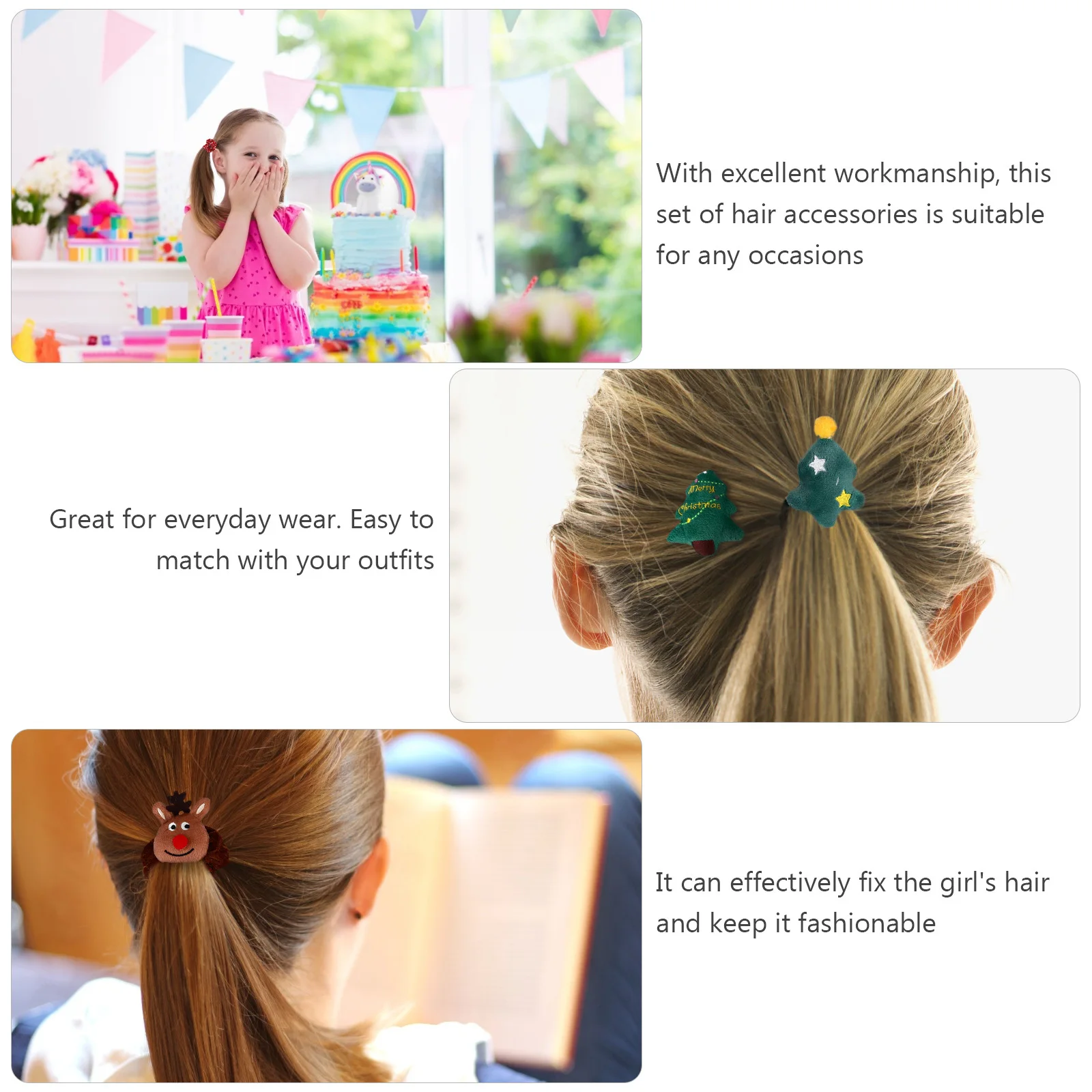 

7 Pcs/Set Hair Clip Head Rope Christmas Tie Ribbons Themed Accessories Polyester