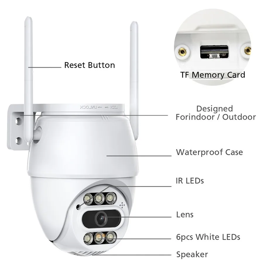 كاميرا مراقبة فيديو PTZ خارجية ، 5MP ، IP ، WiFi ، حماية أمنية ، ألوان كاملة ، رؤية ليلية ، كاميرا iCsee ، P2P