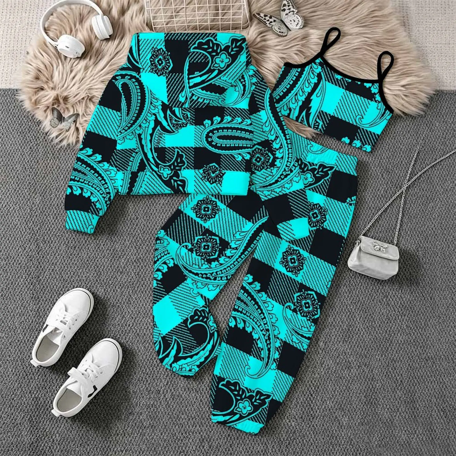 All Hallows' Day Vest Daily Pants Children's Jogging Pants Casual Pants Autumn Winter Girls' Printed Three Piece Fashion Coat