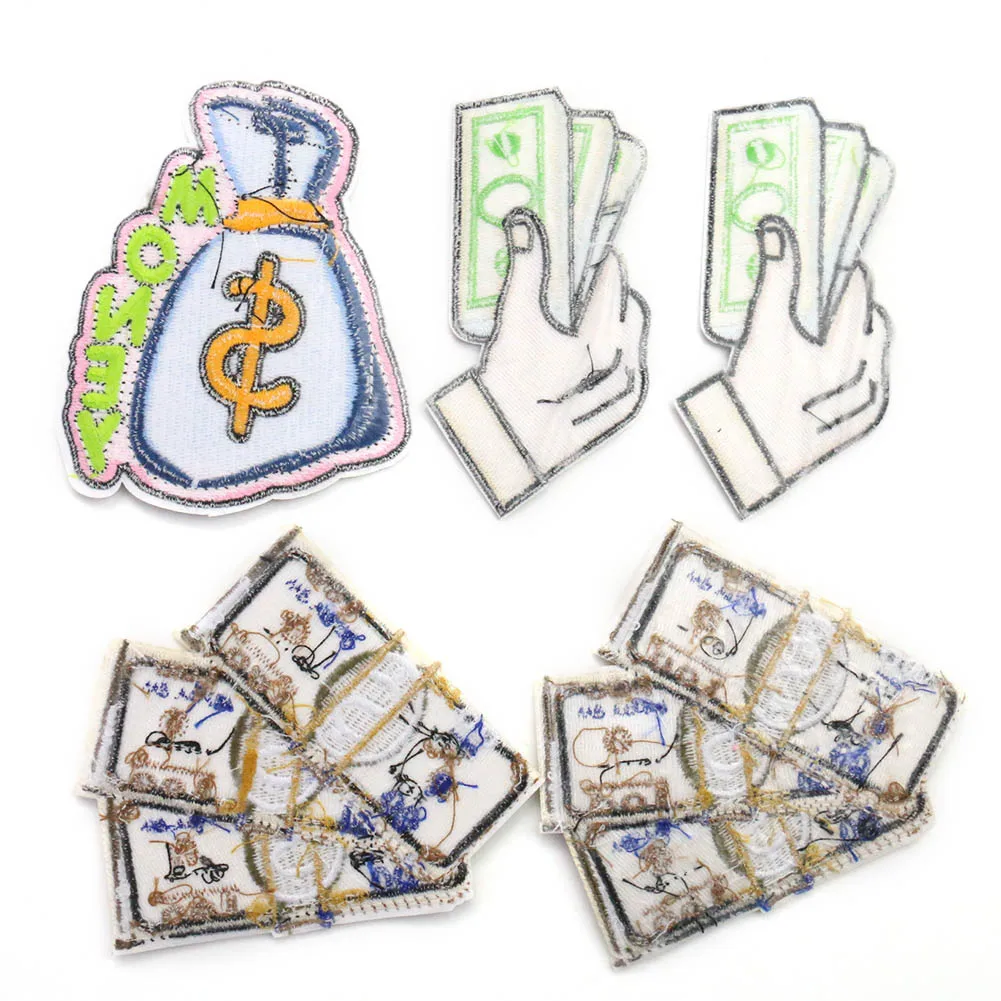 2PC Creative Riches Dollar USD Money Embroidery Iron on Patch Badge Clothes Appliques DIY Child T-shirt Bag Hat Sewing Accessory