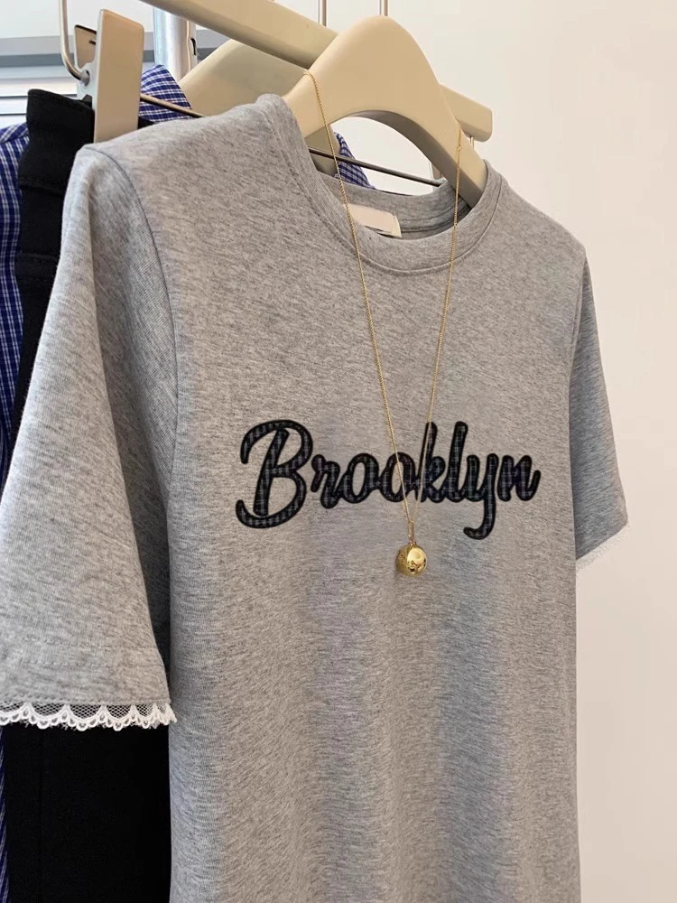 

Футболка большого размера в стиле ретро с кружевными краями и тяжелыми украшениями, повседневная круглая футболка Ne ort Sve для мужчин и женщин