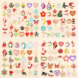 10/20/30Pcs Mixed Enamel Charms Cute Bee Butterfly Flower Heart Pendant Earrings Necklace Jewelry Making Ornament For Girl Gift