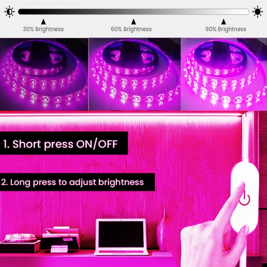 5V USB Dimmable LED Grow Light 60LEDs/m Full Spectrum 1-5m Plant Light Grow Strip Phyto Lamp for Vegetable Flower Seedling Grow