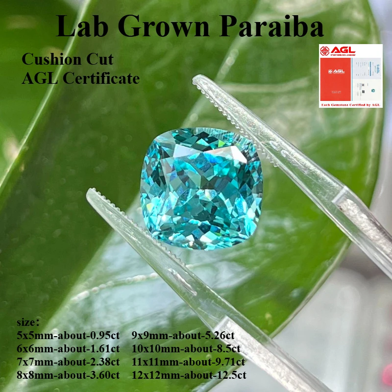 

Lab Grown Paraiba Cushion Cut Gemstone for DIY Advanced Jewelry Making Inlay Ring Necklace Bracelet Selectable AGL Certificate