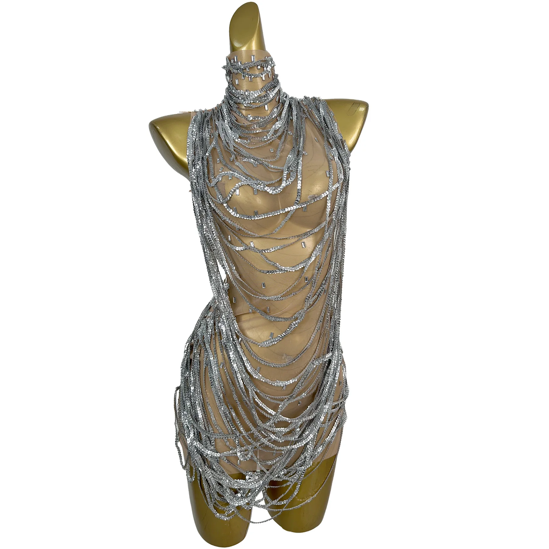 

Сексуальное вечернее платье с пайетками, цепочками и бахромой для ночного клуба, выпускного вечера, коктейльных вечеринок, с кристаллами, для стриптиза и танцев