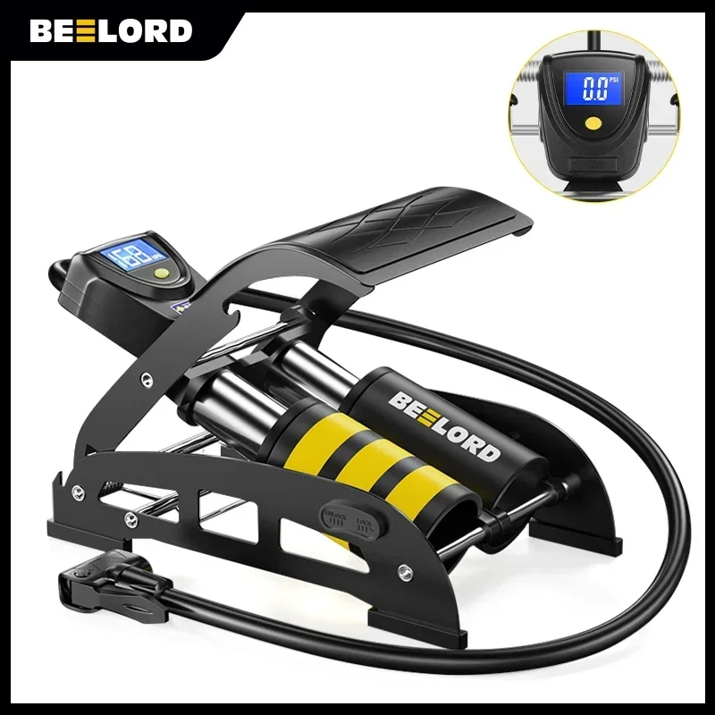 BEELORD Professional Bike Pump with Pressure Gauge High Accuracy Foot Air Pump Presta&Schrader Valve Bicycle Accessories