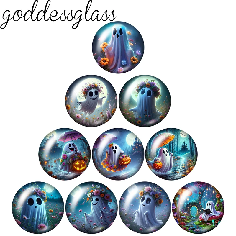 Cute Halloween Ghost Wild Night Cartoon 10pcs 12mm/18mm/20mm/25mm Round Photo glass cabochon demo flat back Making findings