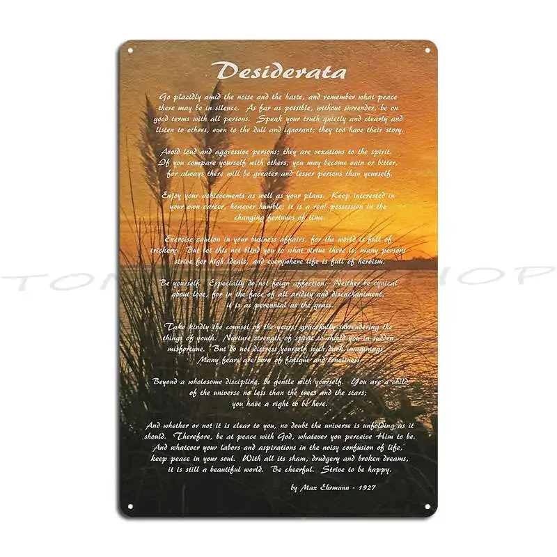 Desiderata Max Ehrmann Typography Print 4 Literary Metal Sign Plaques Wall Plaque Cinema Living Room Designs  Tin Sign Poster