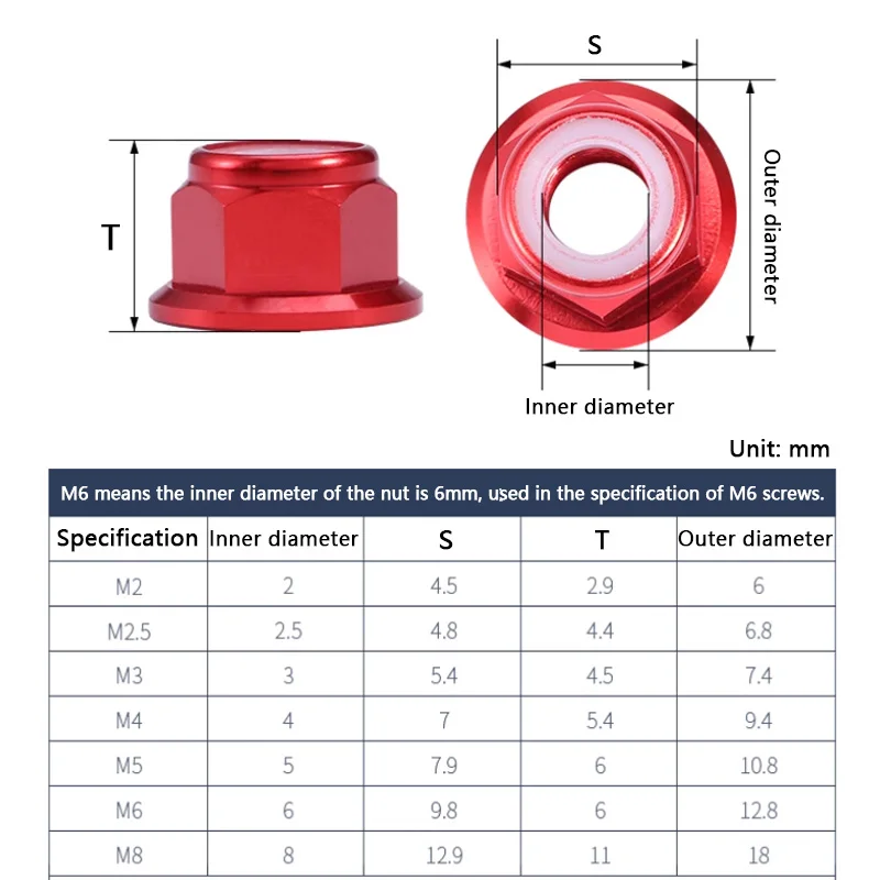 Anodized Nylon Insert Self Lock Nuts Aluminium Alloy Hex Flanged Nuts Sky Blue/Royal Blue/Pink 11-Colors M2 M2.5 M3 M4 M5 M6 M8