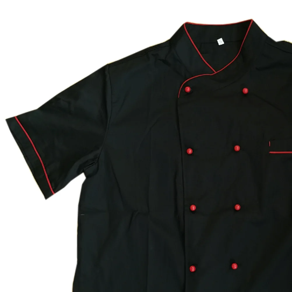 1Pcs Short Sleeve Black Premium Cotton Double-Breasted Comfortable Unisex Chef Jacket for Bakery Hotel Restaurant