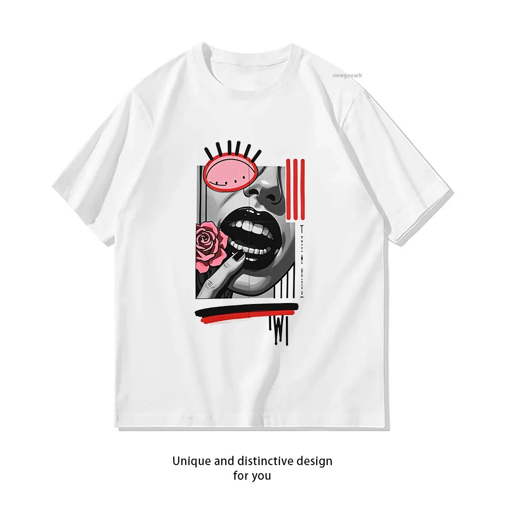 Lip Art Rose Print T-Shirt Design  Casual Cotton Short Sleeve Tee for Men Women