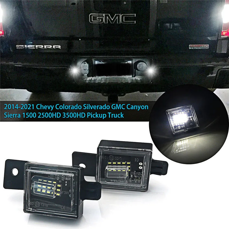 

LED License Plate Lights For 2014-2021 Chevy Colorado Silverado GMC Canyon Sierra 1500 2500HD 3500HD Pickup Truck Car Lights