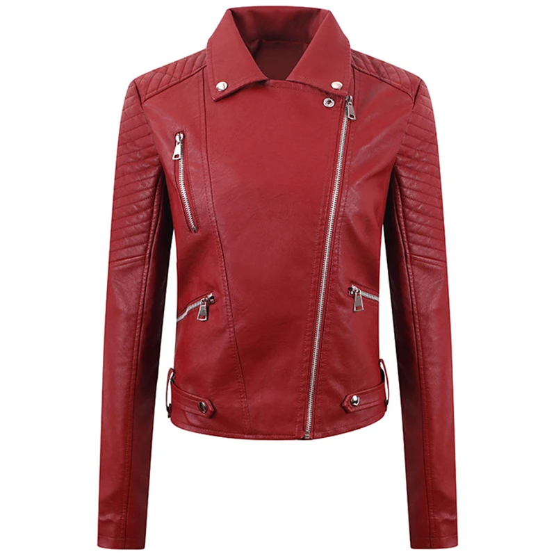 เสื้อแจ็คเก็ตคอปกสั้นสำหรับผู้หญิง หนัง PU สไตล์ไบค์เกอร์ ฤดูใบไม้ผลิ ฤดูใบไม้ร่วง รุ่นเกาหลี ทรงเข้ารูป สไตล์ฮาราจูกุ แฟชั่นนักเรียน เสื้อคลุม