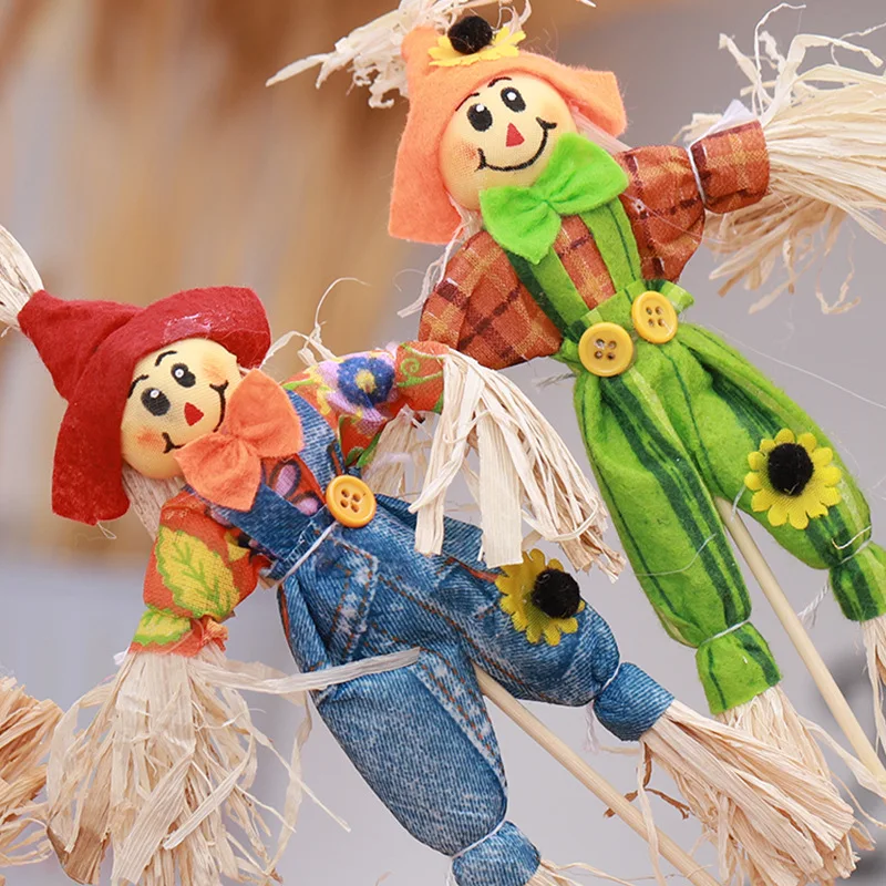 ABKO-4Pcs pequeña decoración de espantapájaros de cosecha de otoño para jardín, hogar, patio, Halloween, fiesta de Acción de Gracias, suministros para recuerdos