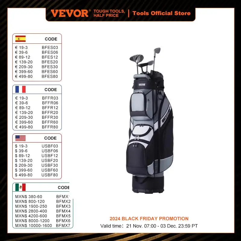 VEVOR Golf Cart Bag with 14 Way Organizer Divider Top 13 Pockets Cart Bag Durable Golf Bags with Handles & Dust Cover & Straps