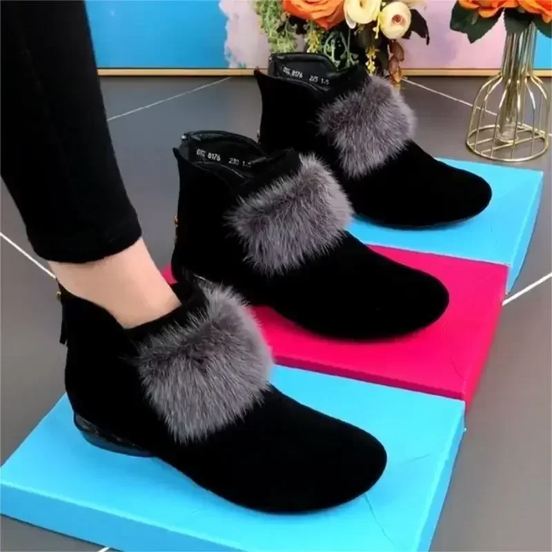 Shoes for Women 2024 Winter Plush Warm Women\'s Boots Low Heel Non-slip Commuter Office Ladies Shoes Fashion Zipper Short Boots