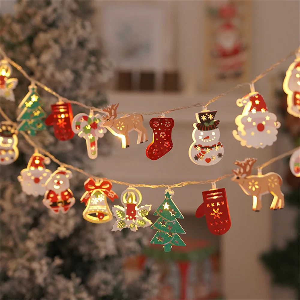 

1.5M 10LED Christmas Light String Santa Cluas Snowman Elk Lamp Xmas Tree Light Strings Hanging Ornaments Merry Christmas Decor