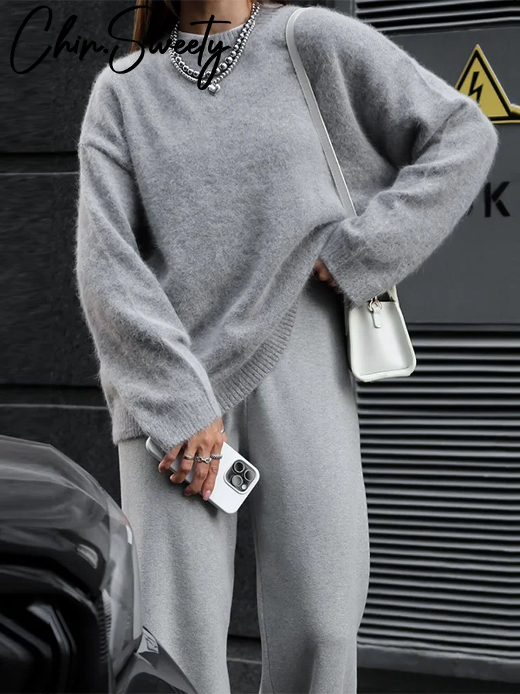 

Loose Knit Solid Women Pullover Cozy Long Sleeve O-neck Pleated Female Sweater 2025 Autumn Winter Fashion Lady Knitwears New