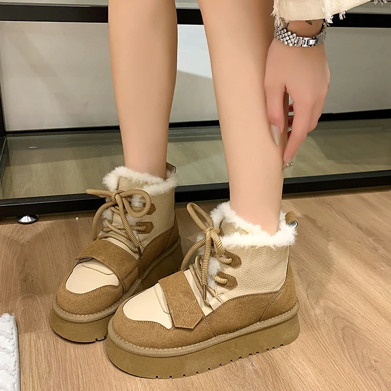 Thickened Winter Women's Snow Boots Integrated Thickened Sole Height Increase Warm Cotton Shoes Women's Luxury  New Ankle boots