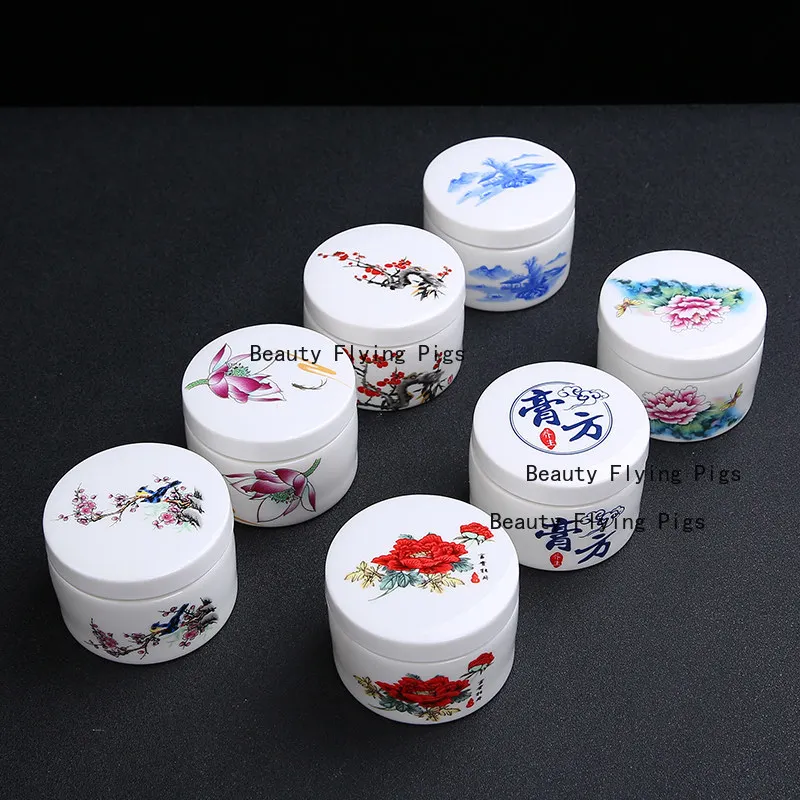7x5cm Ceramic Mini Cylindrical Tea Can Cosmetics Packaging Jar Facial Mask/face Cream Can Fragrance Powder Jar Chinese Style