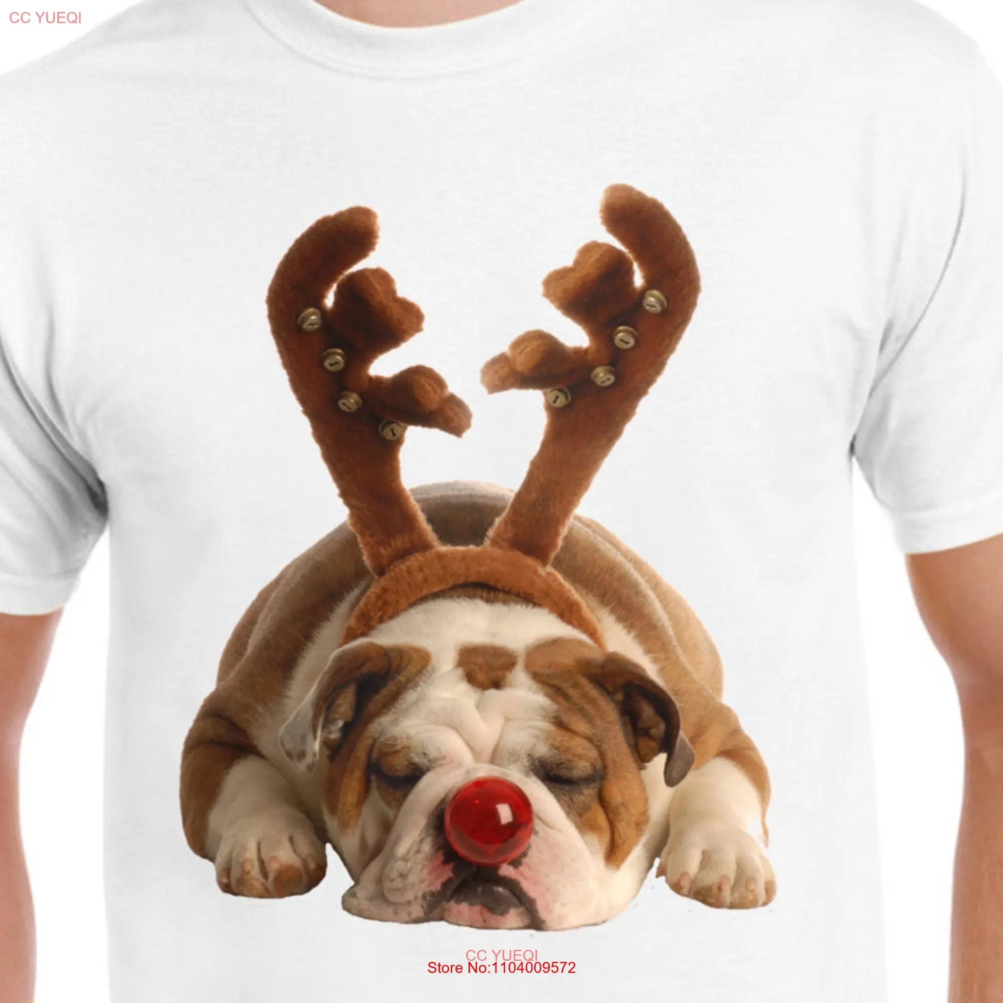 Camiseta de Buldogue de Natal Masculina, Rudolph, Bulldogs, Cães, Papai Noel, Manga Longa ou Curta