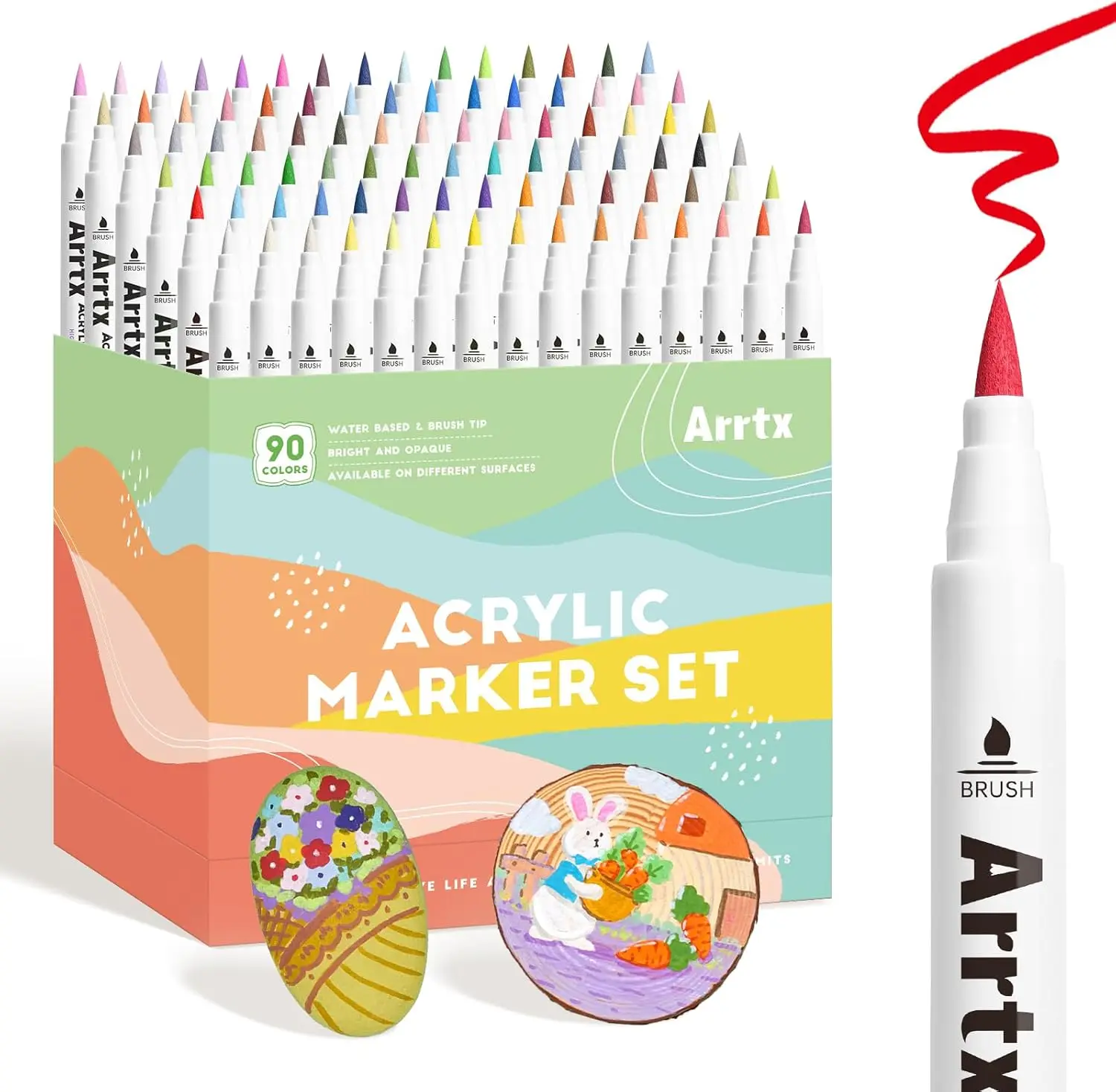 Arrtx acrylverfpennen, acrylverfmarkeringen met extra fijne punt voor rotsschilderen, keramiek/glas/canvas/mok/hout/paasei