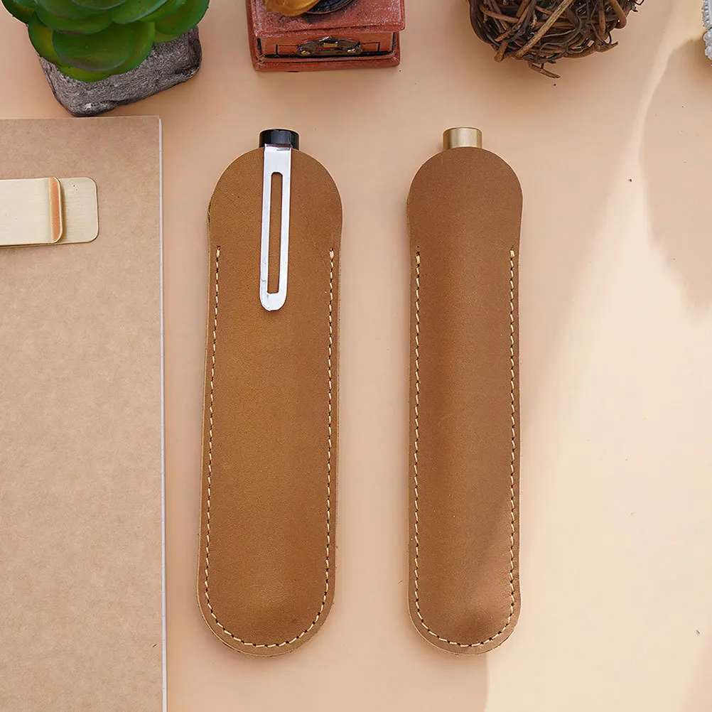 Professional Pen Pouch Large Size Camel Color Hand Stitched Organizer for Fountain Ballpoint Pens